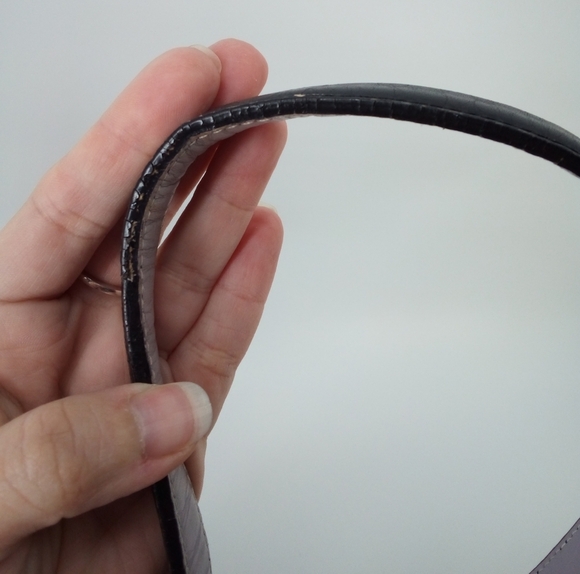 Franklin Covey Full Grain Leather Black Shoulder Bag Lavender Closure Gingham - Picture 14 of 16